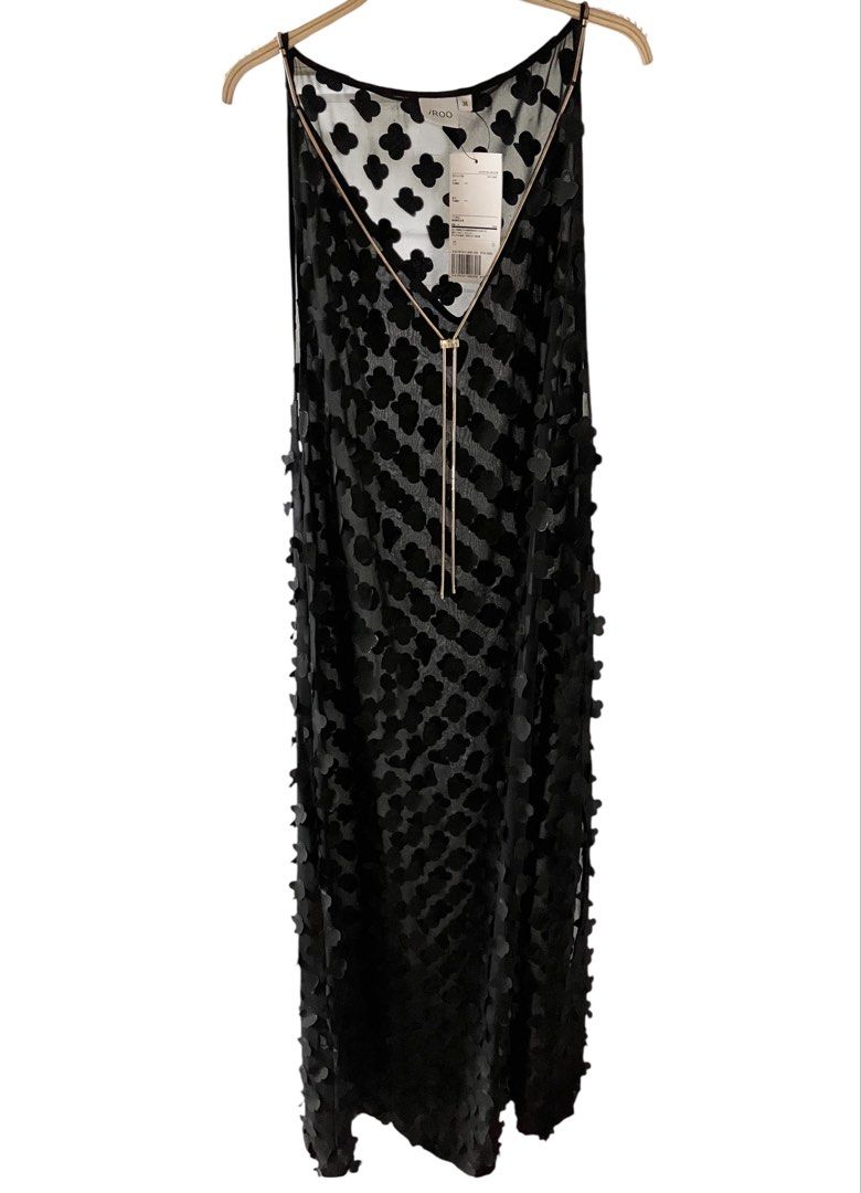 全新品❗️❗️❗️IROO 黑色 立體 花朵 細肩帶 長洋裝