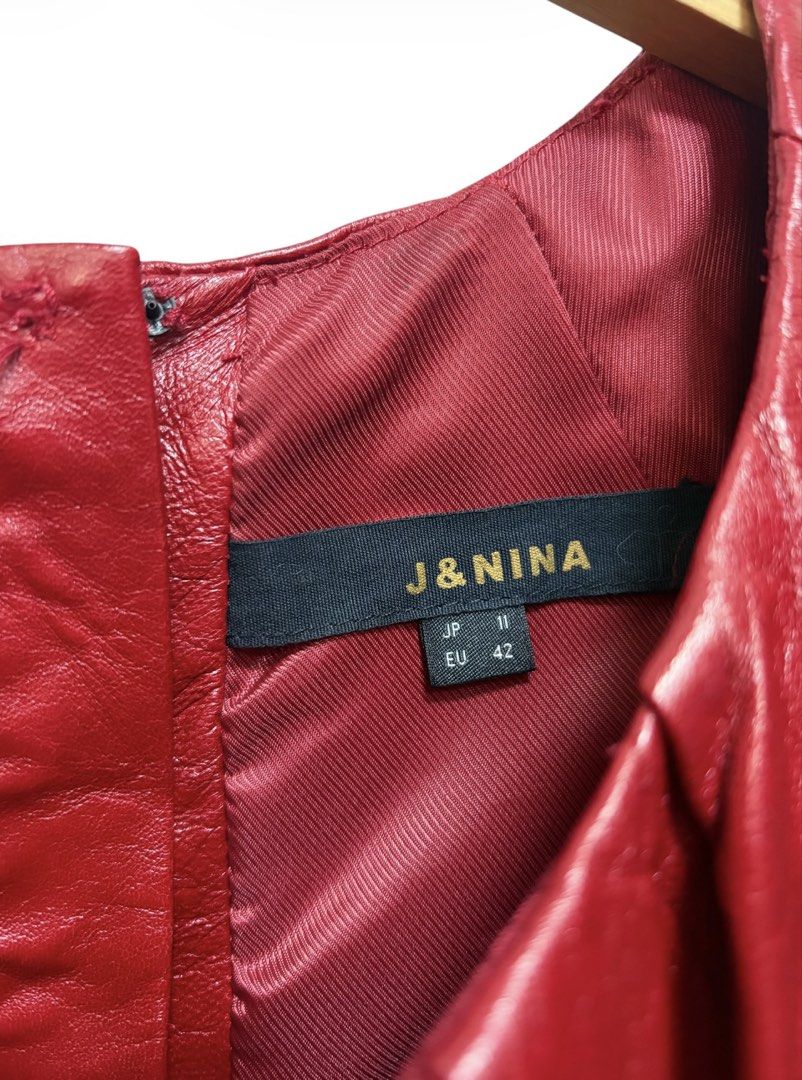 J&NINA 紅色 真皮 無袖 洋裝