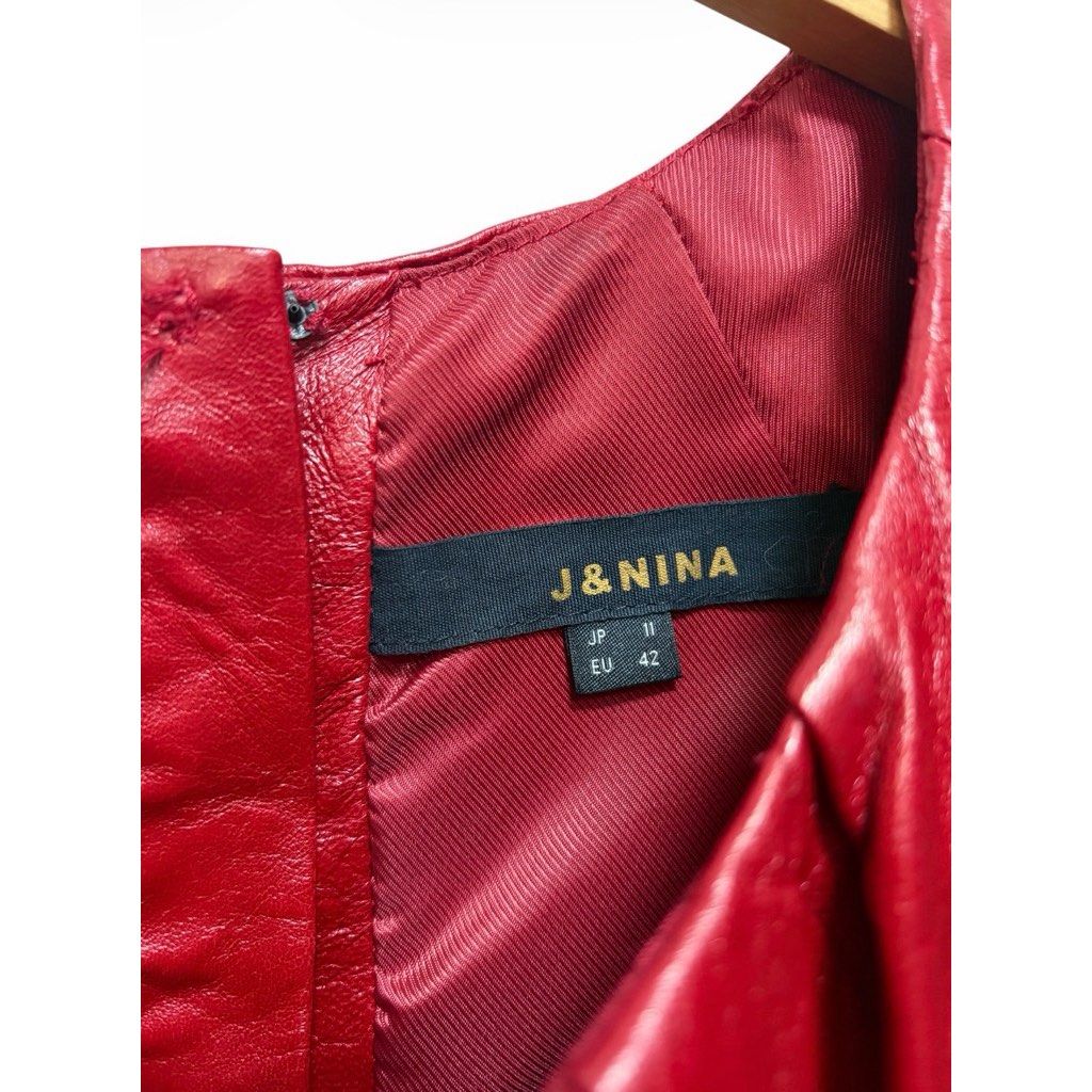 J&NINA 紅色 真皮 無袖 洋裝