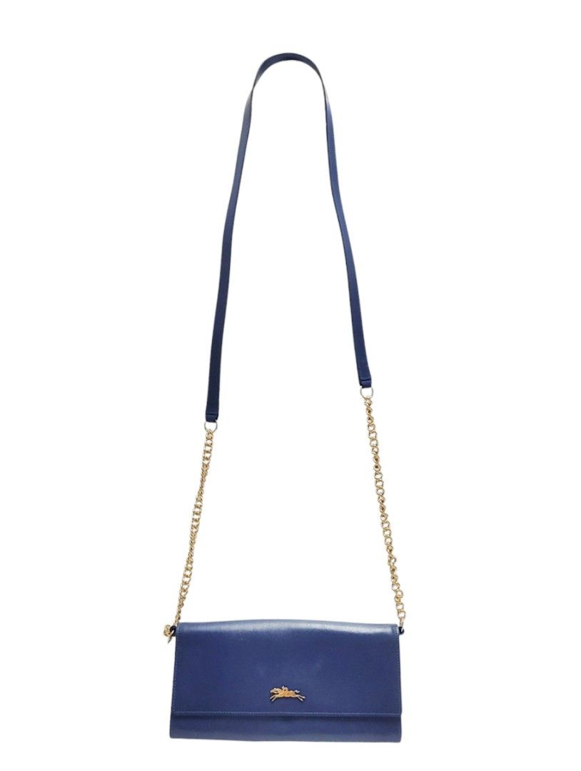 LONGCHAMP 斜背包 寶藍色 長夾 鏈條包 保證正品