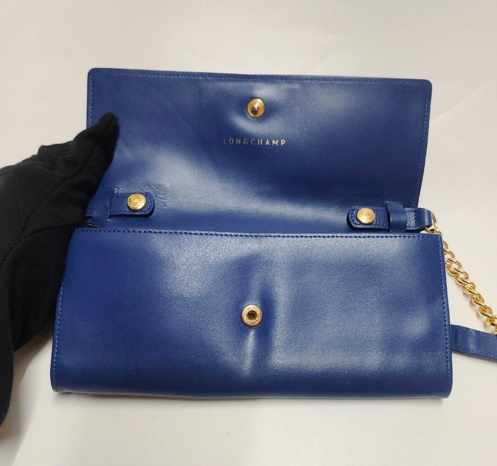 LONGCHAMP 斜背包 寶藍色 長夾 鏈條包 保證正品