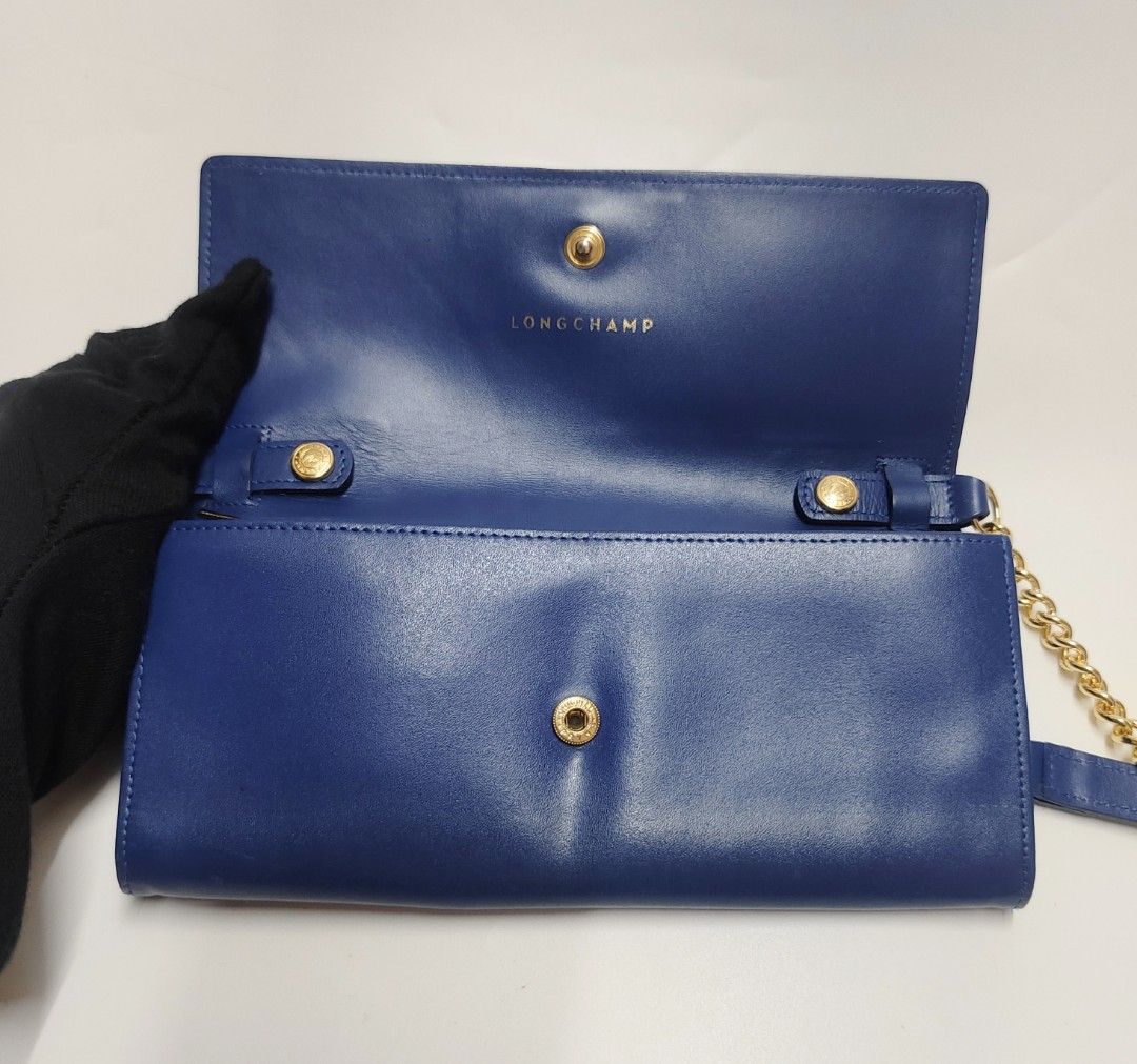 LONGCHAMP 斜背包 寶藍色 長夾 鏈條包 保證正品