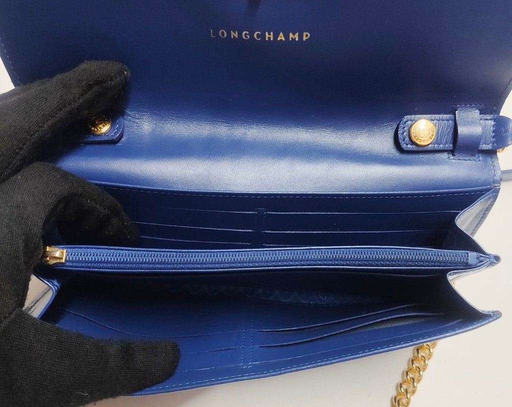 LONGCHAMP 斜背包 寶藍色 長夾 鏈條包 保證正品
