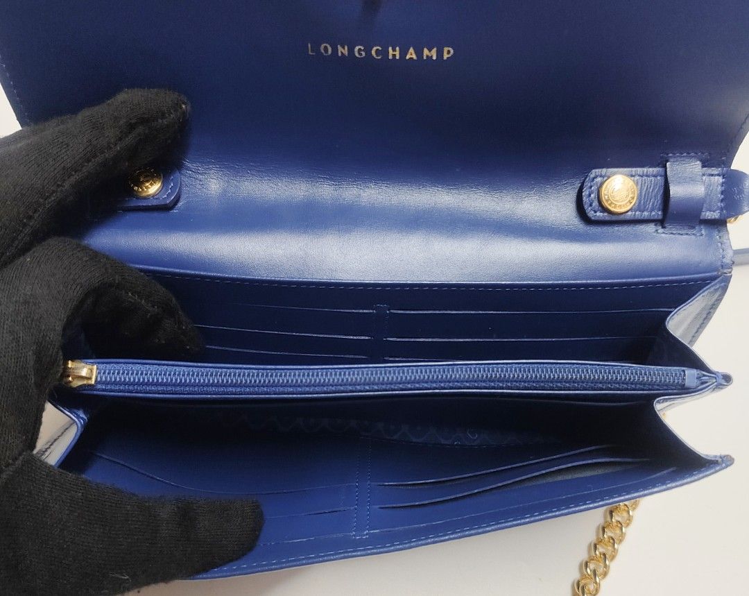 LONGCHAMP 斜背包 寶藍色 長夾 鏈條包 保證正品