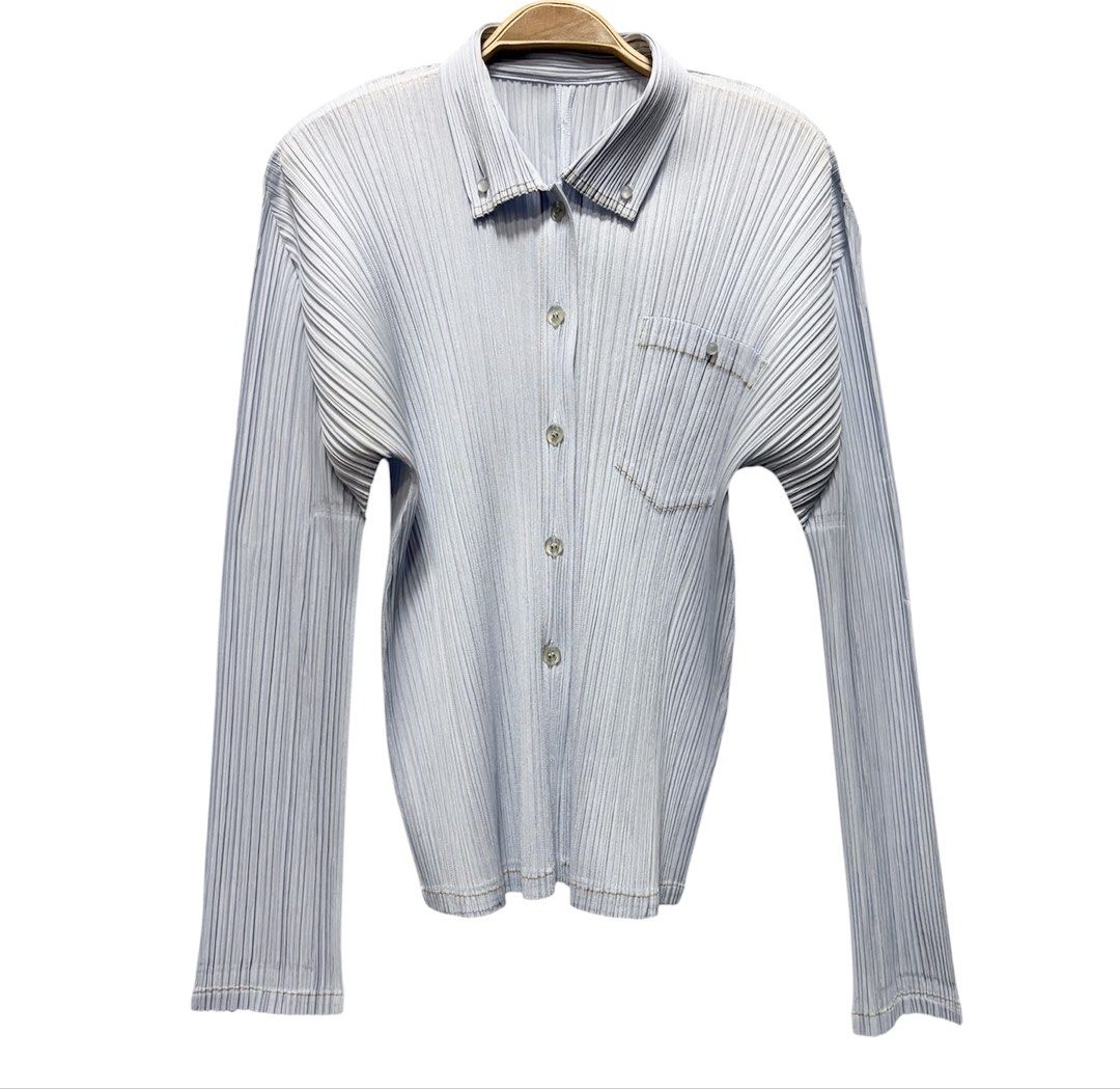PLEATS PLEASE PP ISSEY MIYAKE 三宅 摺衣 皺褶 淡水藍 長袖 上衣 3號 保證正品