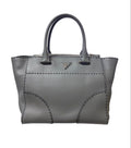 PRADA CITY CALF 灰色 皮革三角 銀色LOGO 手提 斜背 托特包 保證正品