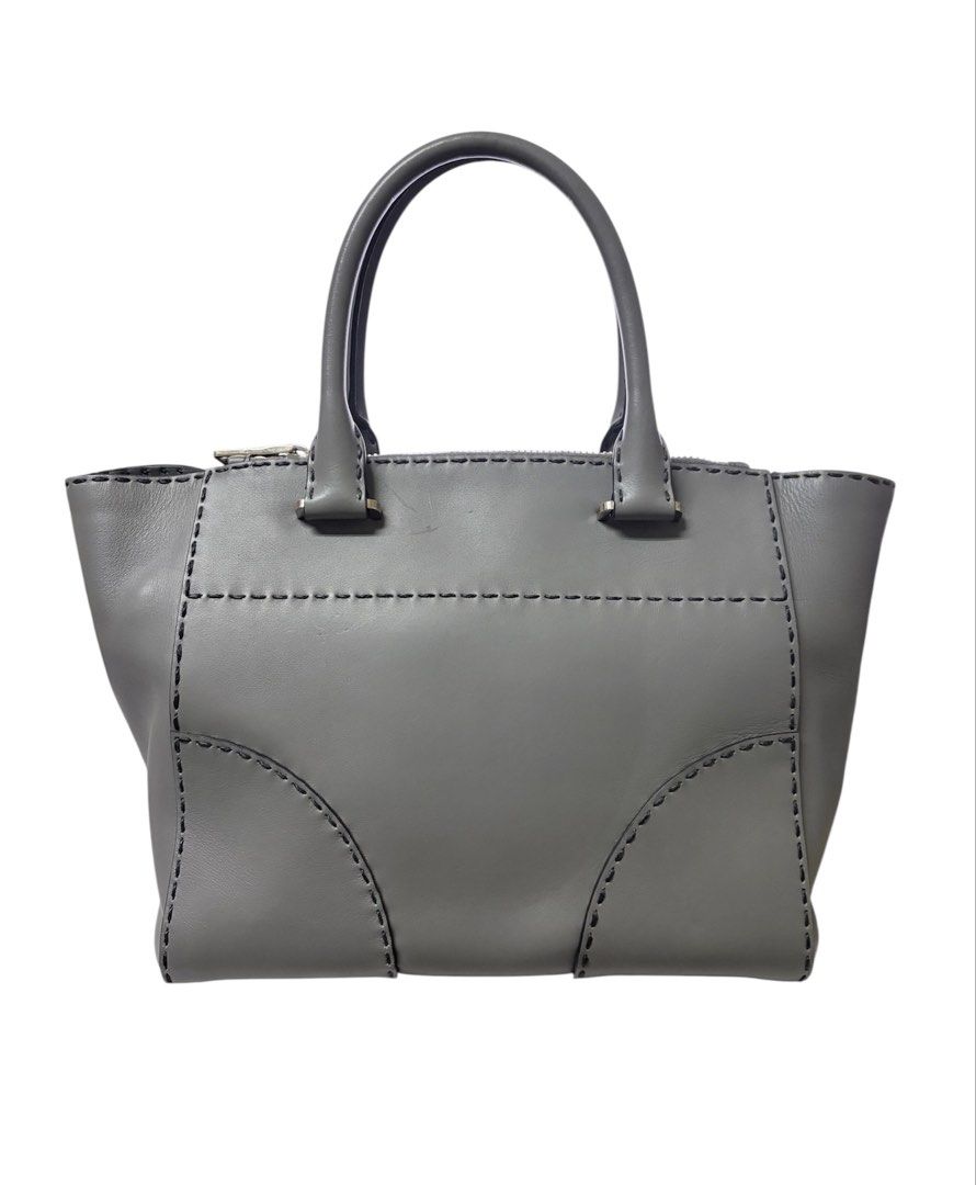 PRADA CITY CALF 灰色 皮革三角 銀色LOGO 手提 斜背 托特包 保證正品