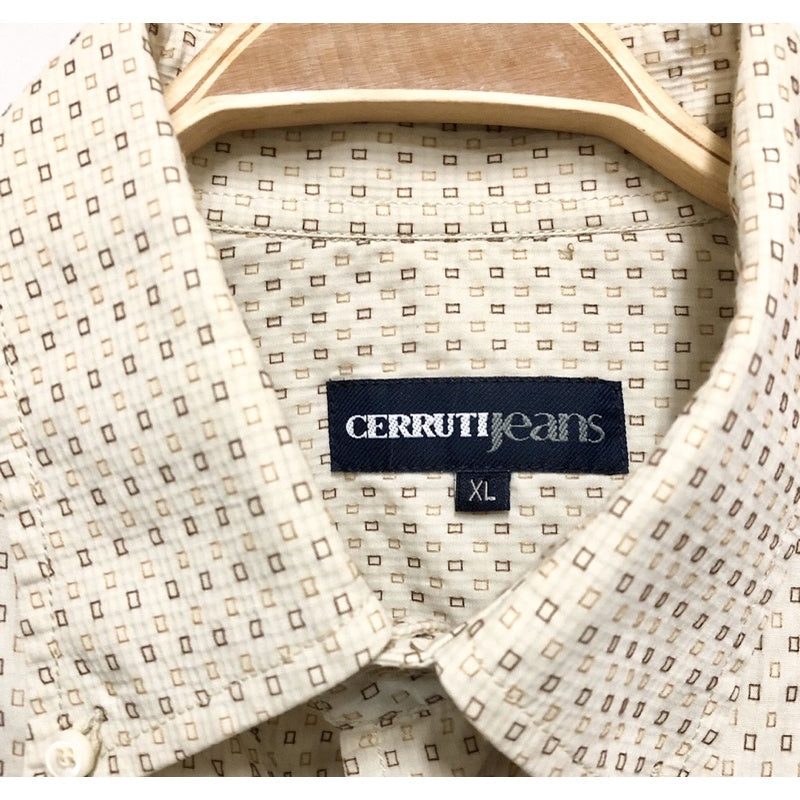 CERRUTI 米色 小方格圖案 長袖 襯衫 XL號