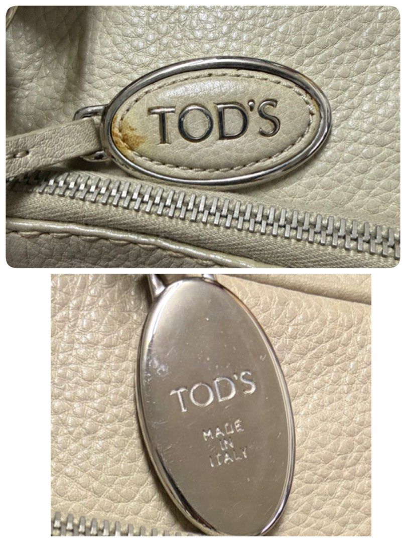 TOD’S 奶灰色 荔枝紋 手提包 保證正品