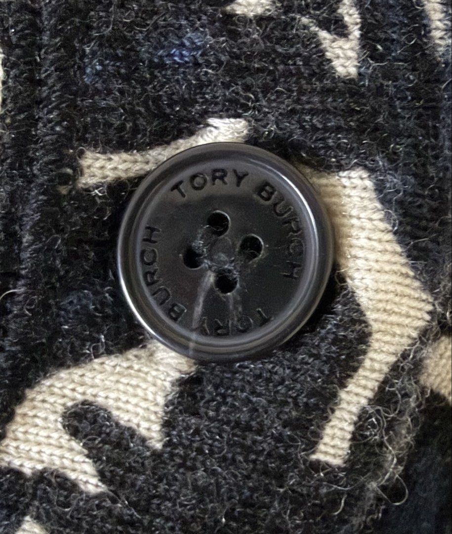 TORY BURCH 米白 深藍花草圖案 100%羊毛 針織外套 保證正品