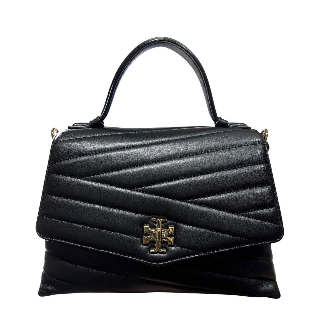 近新品❗️ ❗️ ❗️ TORY BURCH KIRA CHEVRON 黑色 羊皮 掀蓋 手提 斜背包 保證正品