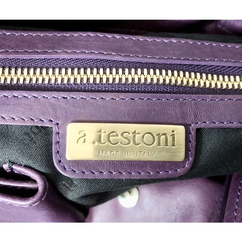 A.TESTONI 真皮 義大利製 紫色 大肩背包 手提包 保證正品