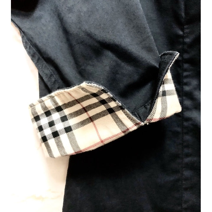 BURBERRY 黑色 七分袖 可反摺 格紋 襯衫 S號 保證正品