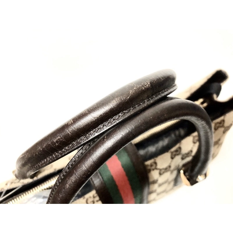 GUCCI 131325 老花 紅綠織帶 真皮 三層 手提包  保證正品