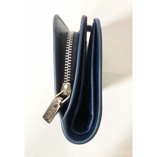 TOD’S 藍色 經典雙T 真皮 中夾 皮夾 多卡位 有盒 保證正品