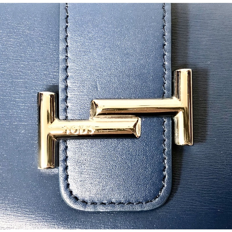 TOD’S 藍色 經典雙T 真皮 中夾 皮夾 多卡位 有盒 保證正品