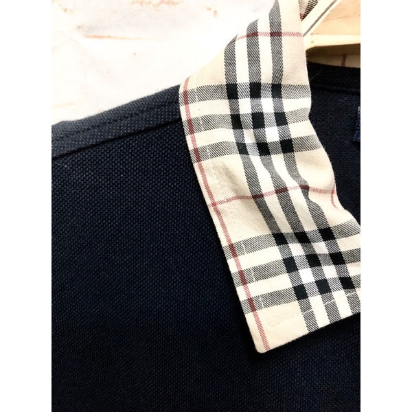 BURBERRY 深藍色 格紋領 短袖 上衣 POLO衫 S號 保證正品