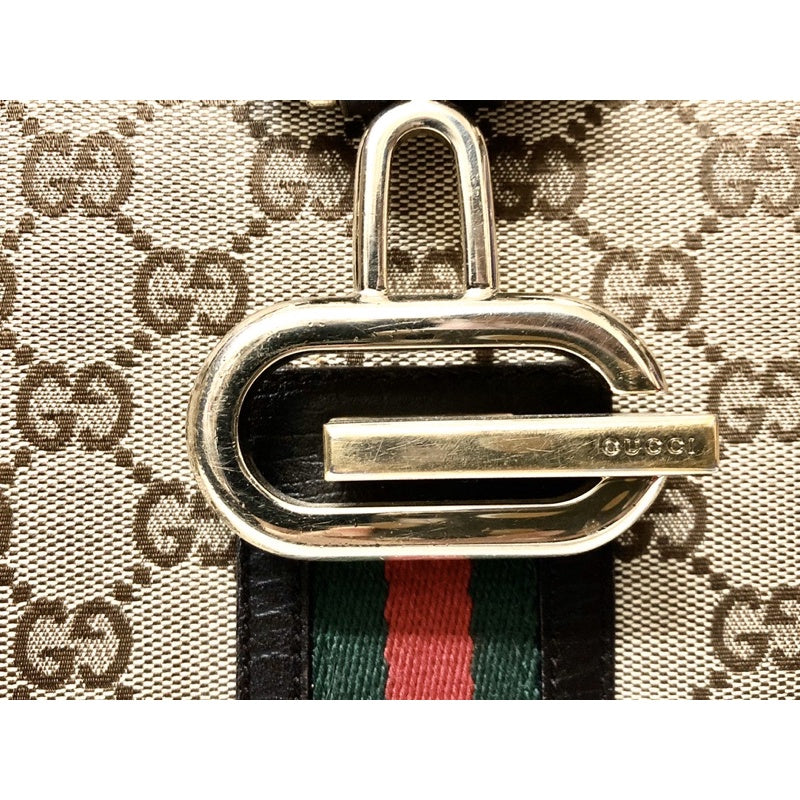 GUCCI 131325 老花 紅綠織帶 真皮 三層 手提包  保證正品