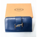TOD’S 藍色 經典雙T 真皮 中夾 皮夾 多卡位 有盒 保證正品