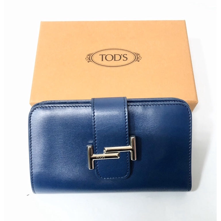 TOD’S 藍色 經典雙T 真皮 中夾 皮夾 多卡位 有盒 保證正品