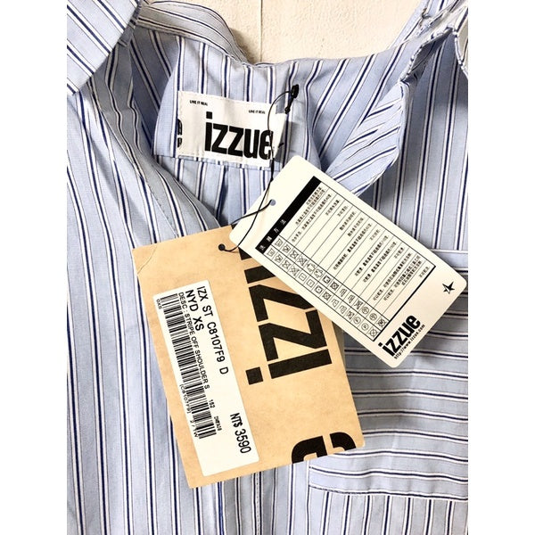 IZZUE 藍色 條紋 長袖 造型襯衫 上衣 全新 吊牌在 XS號 保證正品