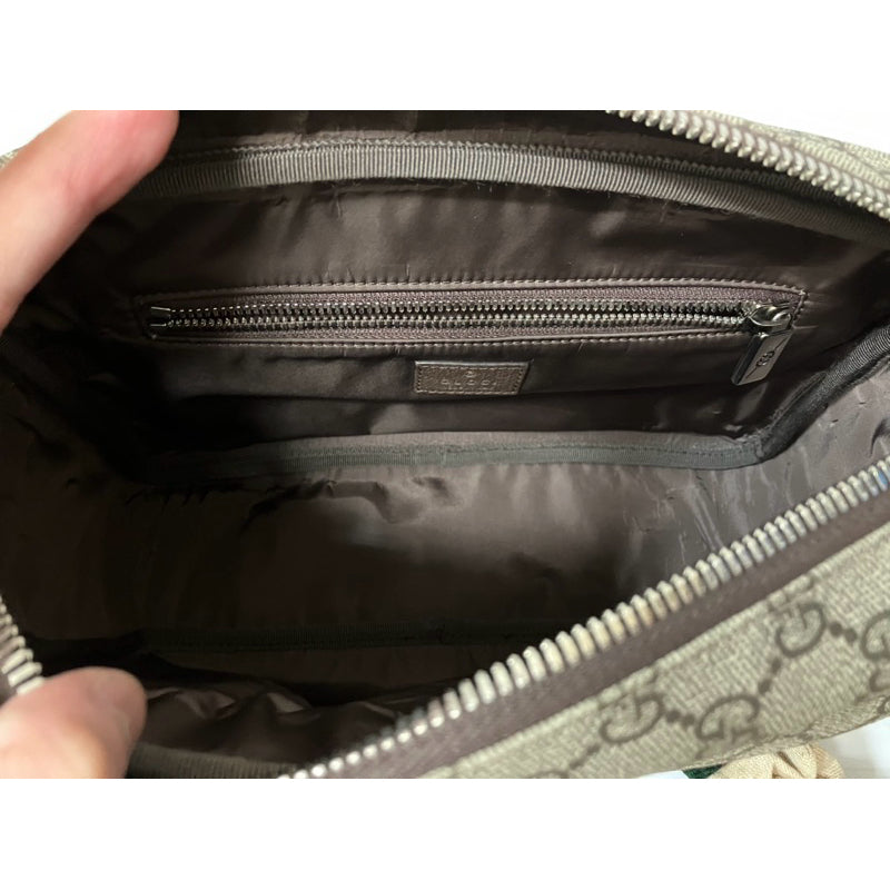 GUCCI 760123 印花帆布紅綠紅織帶斜背郵差包 台灣專櫃購入 保證正品 有證書