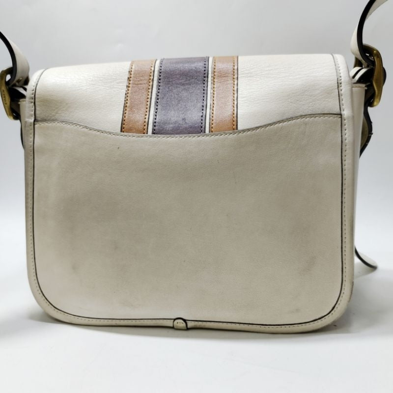 COACH 蔻馳 89139 翻蓋 條紋 拼接 斜背包 保證正品