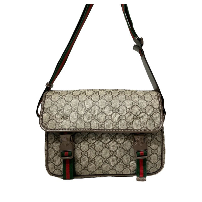 GUCCI 760123 印花帆布紅綠紅織帶斜背郵差包 台灣專櫃購入 保證正品 有證書