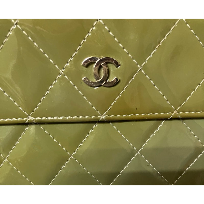 CHANEL 香奈兒 漆皮 扣式長夾 綠色 保證正品