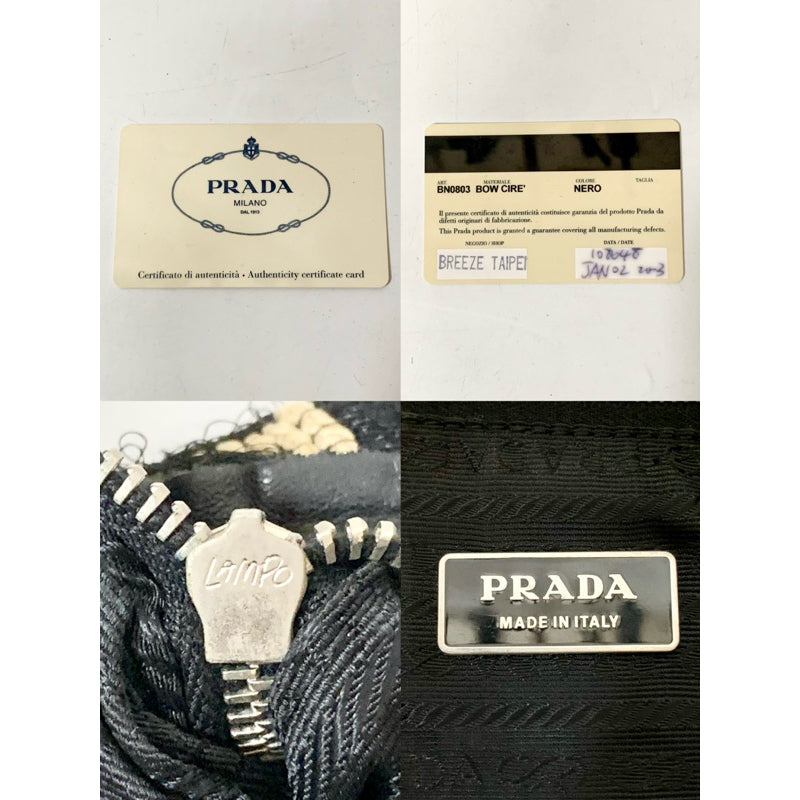 PRADA BOW CIRE BN0803 VINTAGE 刺繡黑色波點 皮革提把 包 保證正品