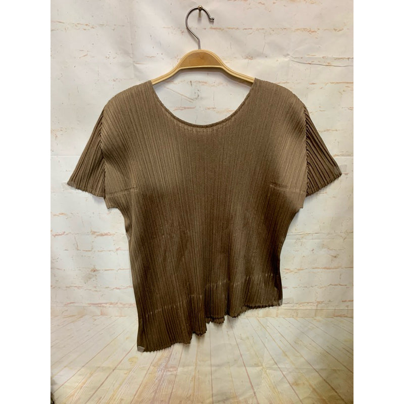 PLEATS PLEASE 皺摺 下擺不規則設計 三宅 咖啡色 4號 上衣 保證正品