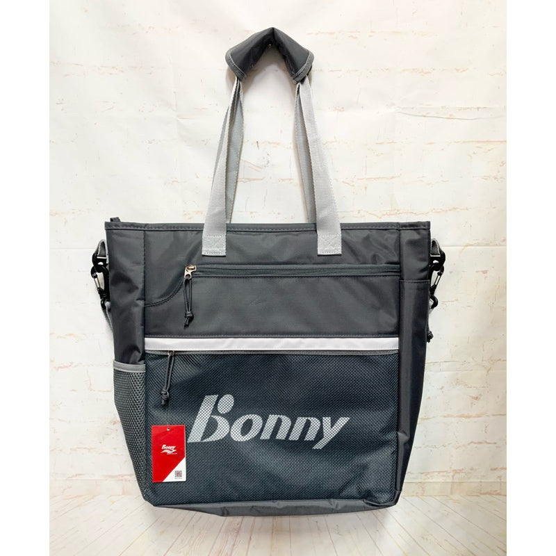 BONNY 灰色 尼龍 網球包 羽球包 大手提包 可側背 斜背 多夾層 全新