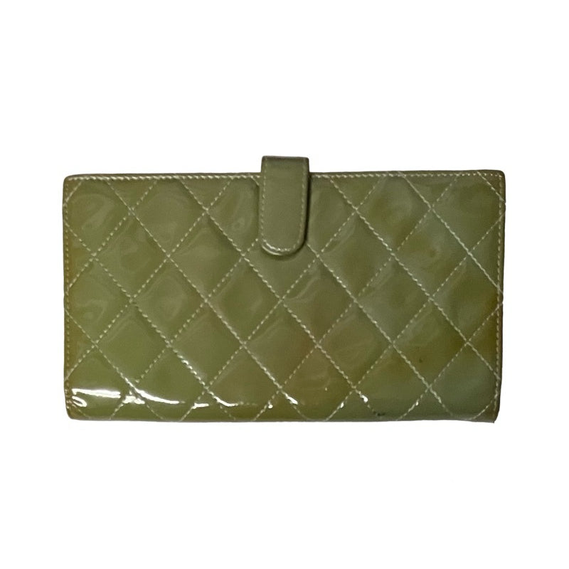 CHANEL 香奈兒 漆皮 扣式長夾 綠色 保證正品