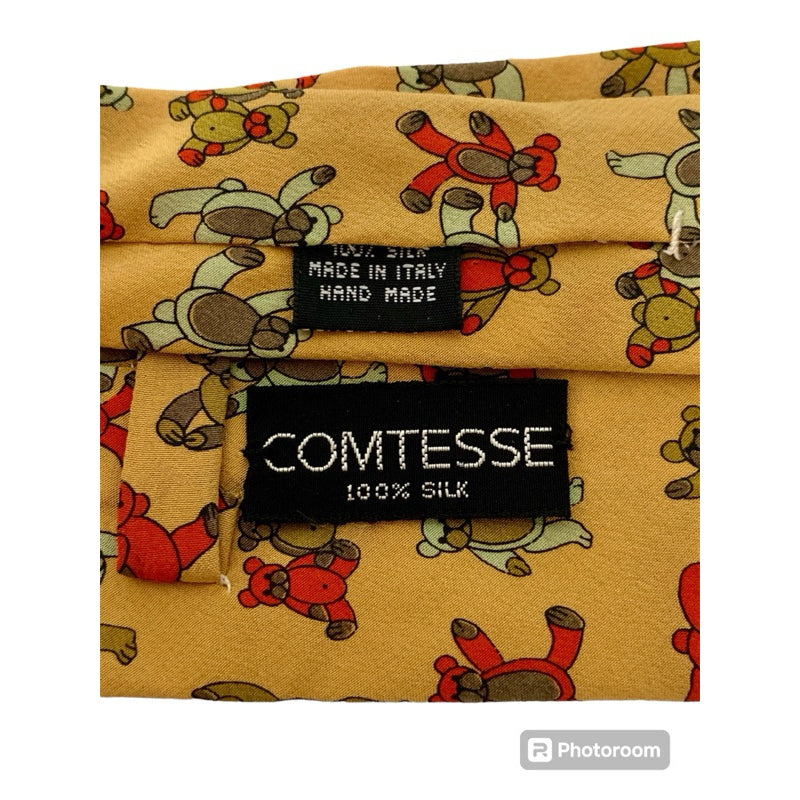 COMTESSE 義大利製 泰迪熊 100%SILK 手工製 絲質 領帶 古著