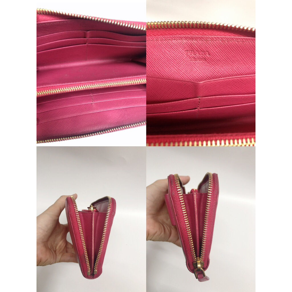 PRADA 皮夾 長夾 桃紅色 保證正品
