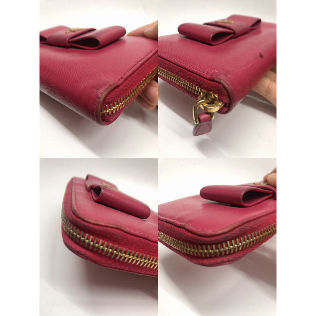 PRADA 皮夾 長夾 桃紅色 保證正品