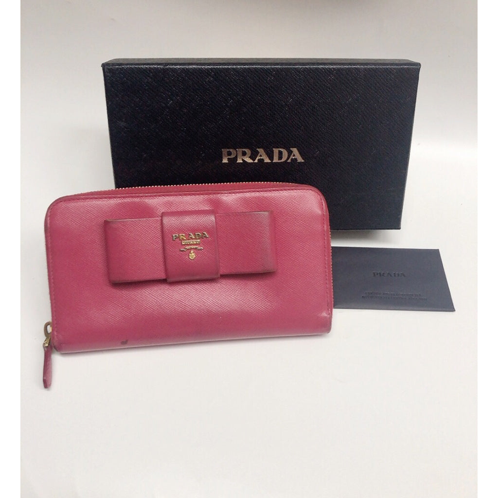 PRADA 皮夾 長夾 桃紅色 保證正品