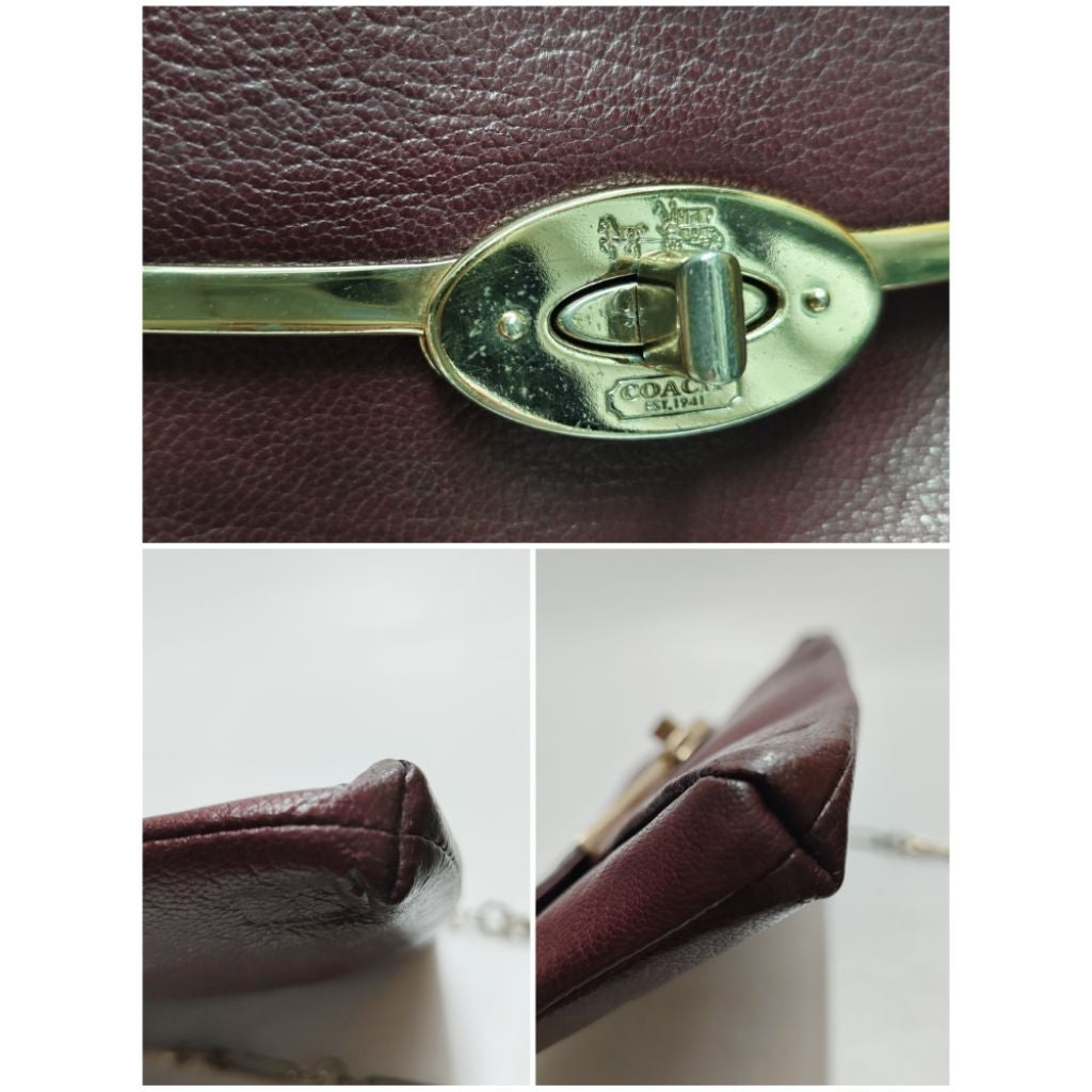 COACH 蔻馳 扁包 肩背包 斜背包 暗酒紅色 鏈條包 保證正品