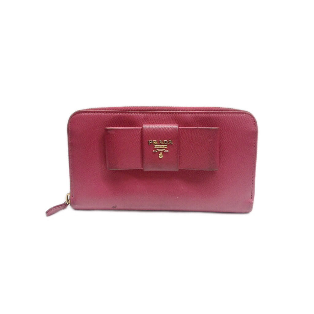 PRADA 皮夾 長夾 桃紅色 保證正品
