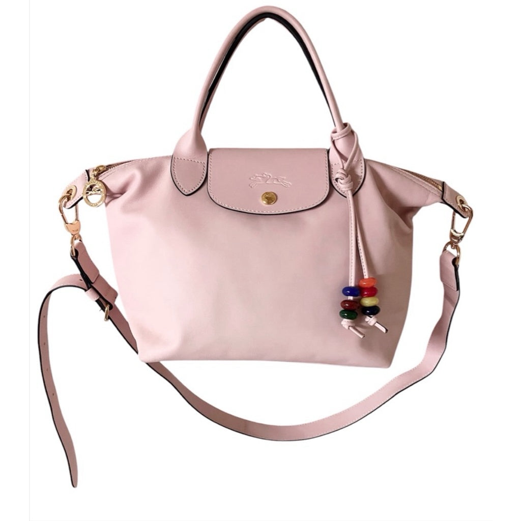 LONGCHAMP 淡粉色 全皮 轉運珠 水餃包 保證正品