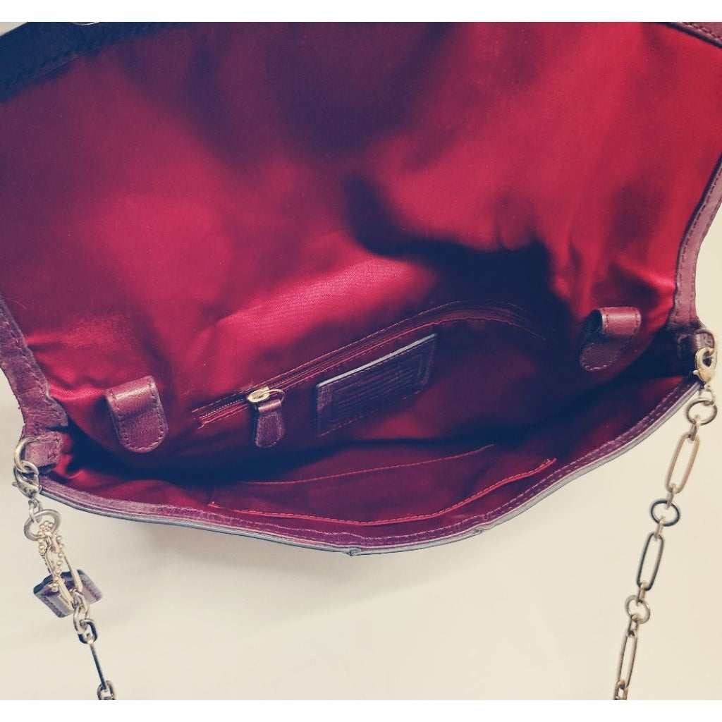 COACH 蔻馳 扁包 肩背包 斜背包 暗酒紅色 鏈條包 保證正品