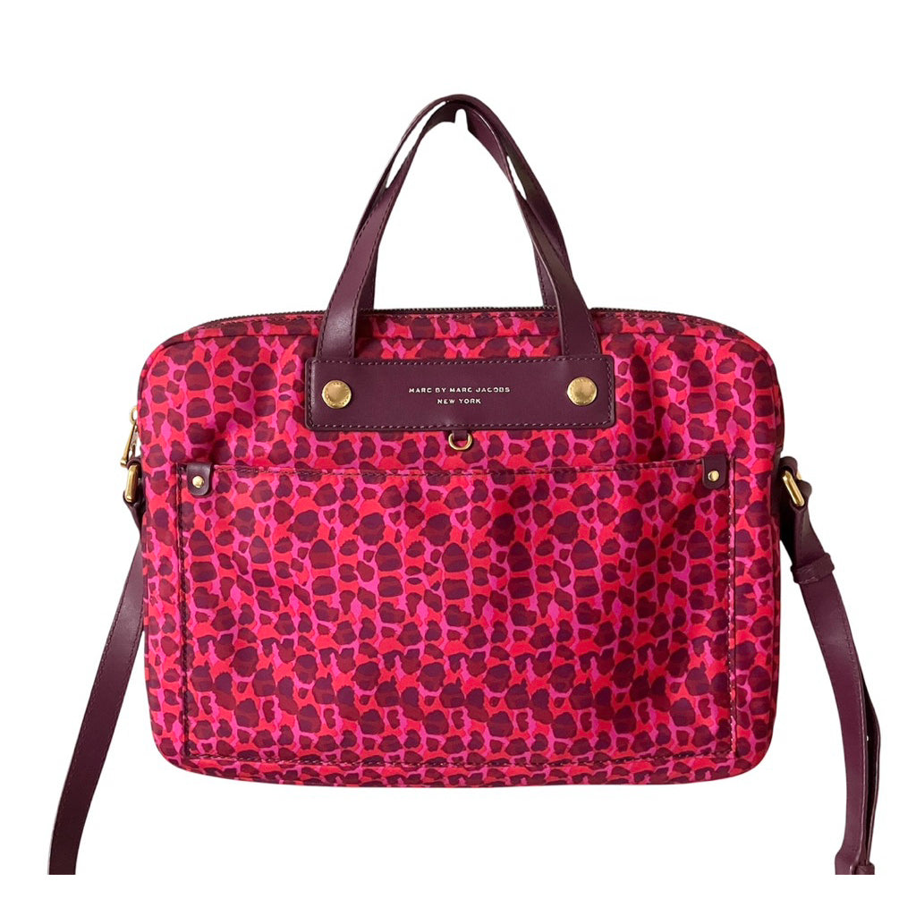 MARC JACOBS 桃紅 豹紋 尼龍布 筆電包 保證正品