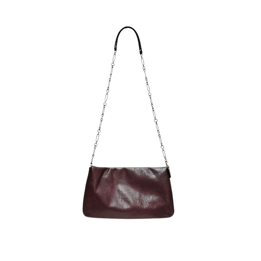 COACH 蔻馳 扁包 肩背包 斜背包 暗酒紅色 鏈條包 保證正品