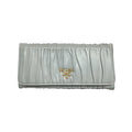 PRADA 淡藍色 牛皮 皺摺 扣式長夾 保證正品