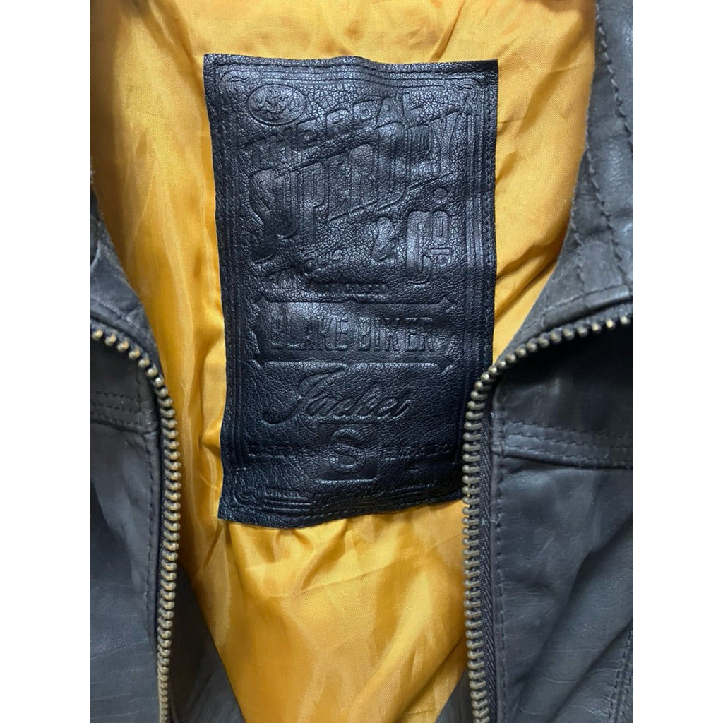 SUPERDRY 極度乾燥 墨綠色 真皮外套 保證正品