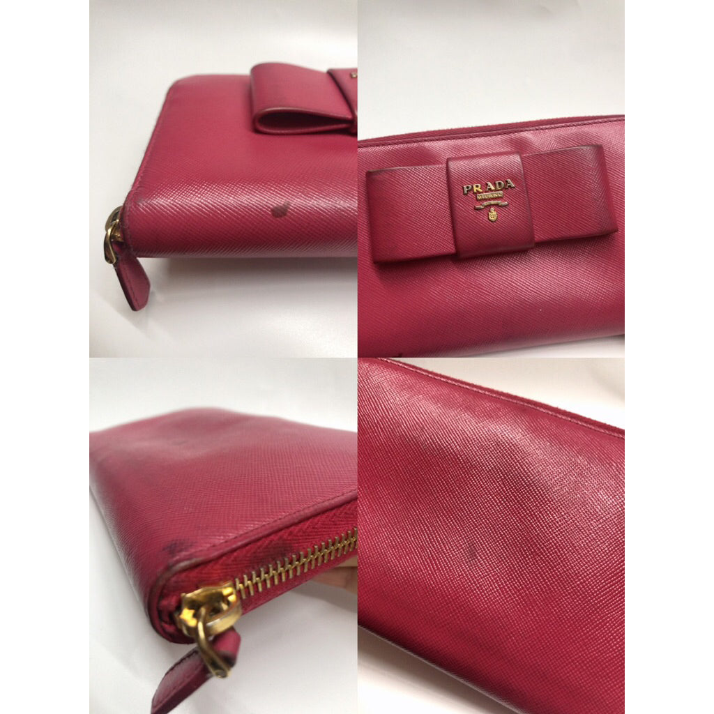 PRADA 皮夾 長夾 桃紅色 保證正品