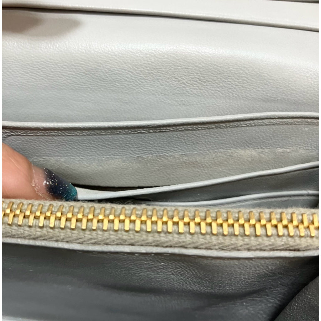 PRADA 淡藍色 牛皮 皺摺 扣式長夾 保證正品
