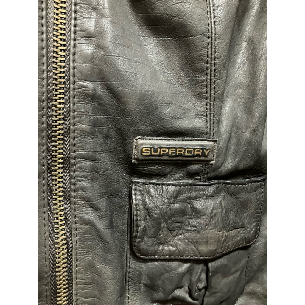 SUPERDRY 極度乾燥 墨綠色 真皮外套 保證正品