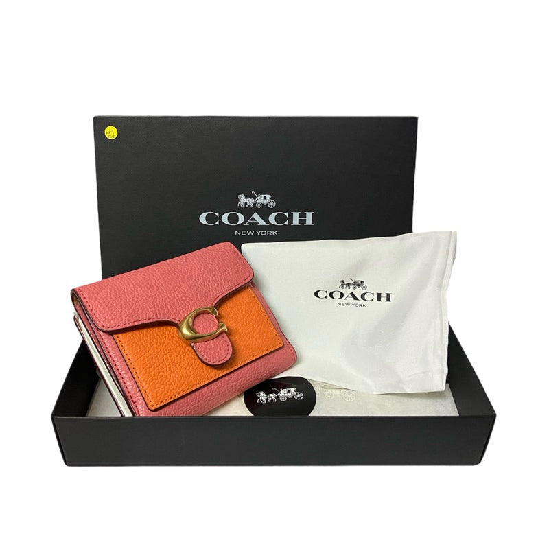 COACH 拼色全皮C字前扣雙摺短夾 保證正品