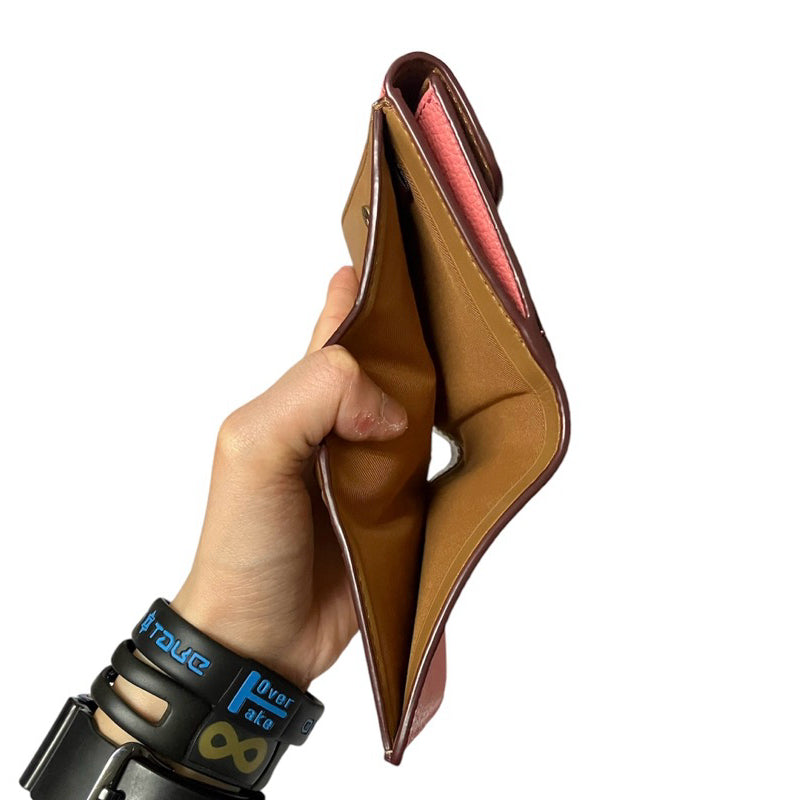 COACH 拼色全皮C字前扣雙摺短夾 保證正品